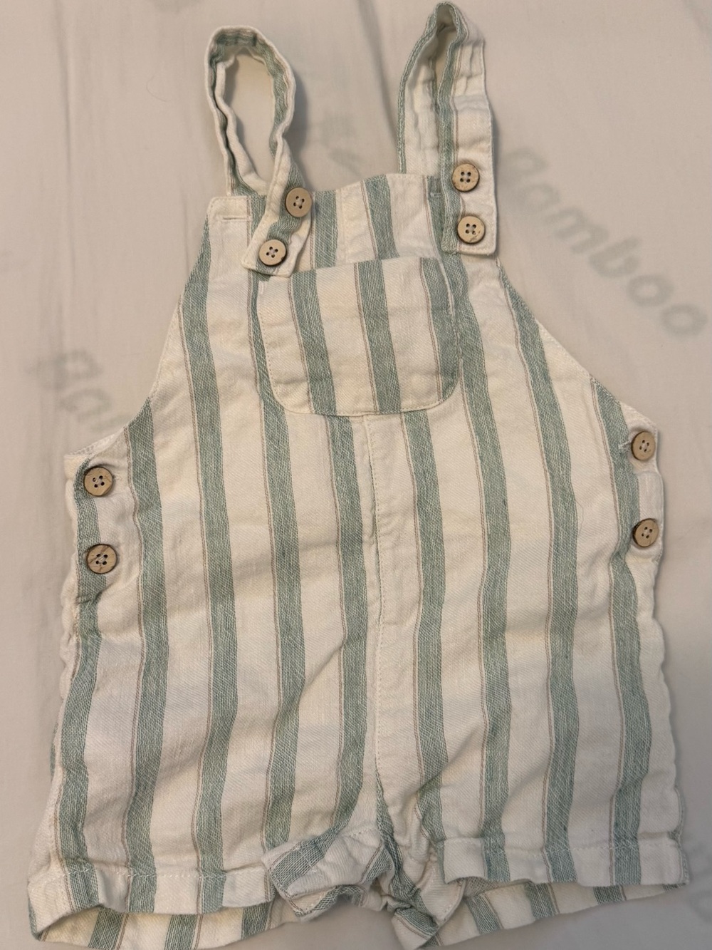 Mayoral Green & White Striped Kids Overalls